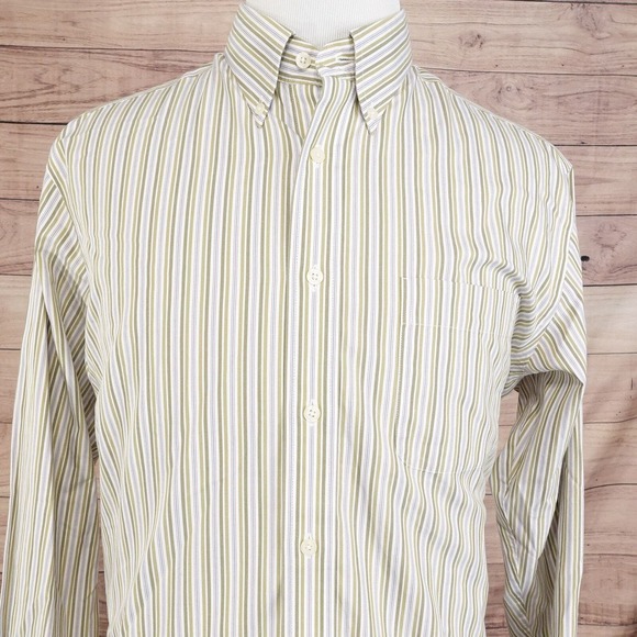 EDDIE BAUER RELAXED FIT WRINKLE RESISTANT GREEN STRIPED BUTTON DOWN SHIRT MENS L - Picture 1 of 8
